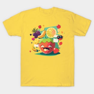 Abstract illustration of 50's style summer fruits on a yellow background T-Shirt